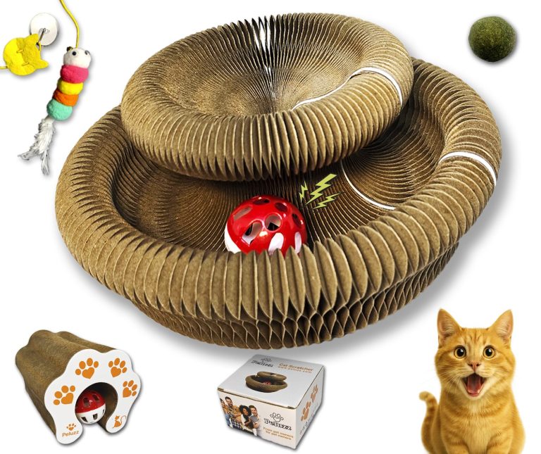 Interactive Cardboard Cat Scratcher Peluzz interactive cardboard cat scratcher with toys and catnip ball for indoor cats